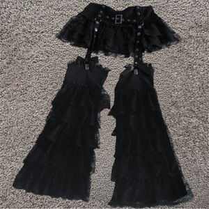Widow Dolls Kill Black Gothic Ruffle Garters and Belt Set SIZE XXL NWT!